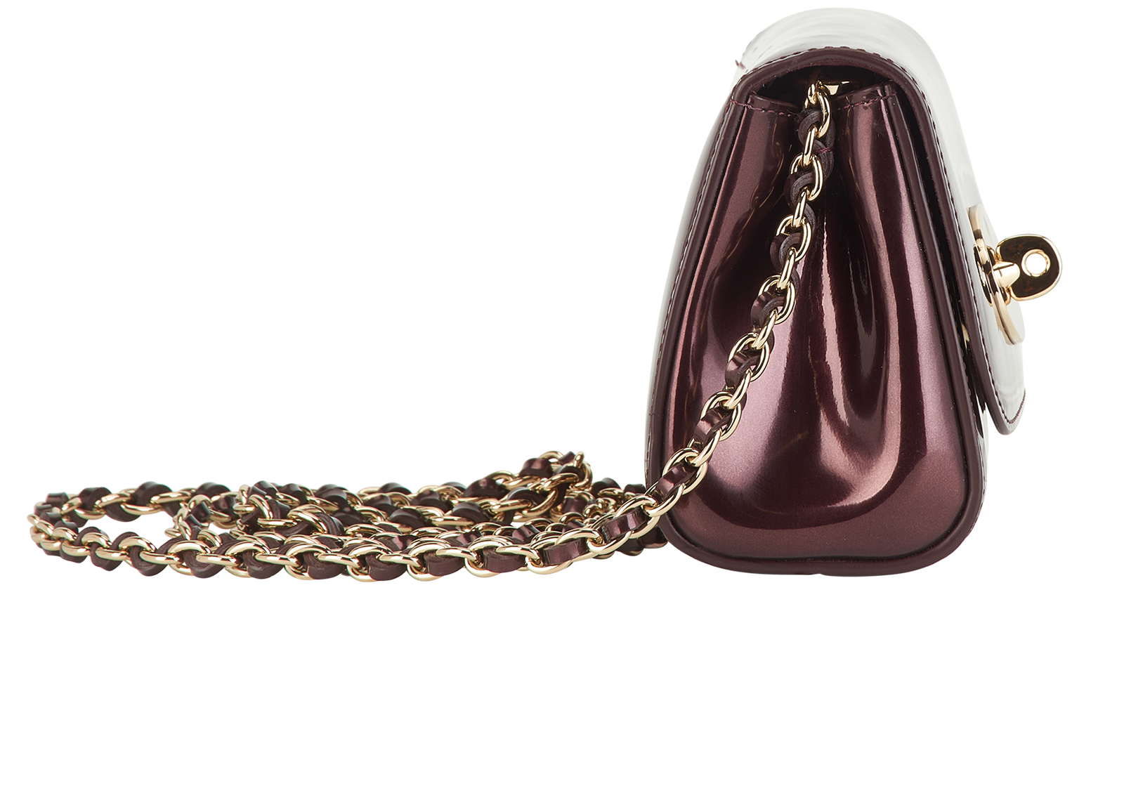 Mini Lily, &pound;295, Handbags, Burgundy, Patent Leather, Side view